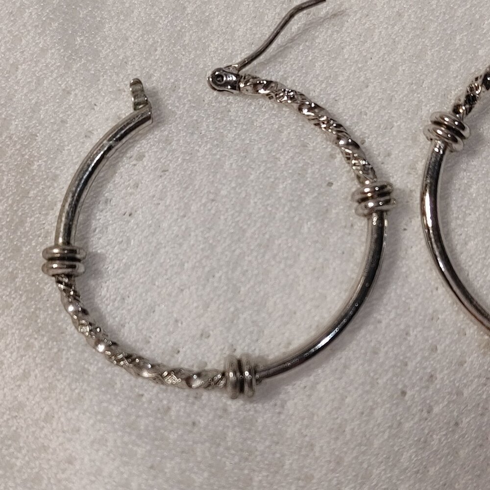 Silver Tone Hoop Earrings - Picture 3 of 4